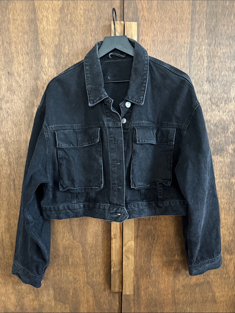 Zara Black Cropped Denim Jacket